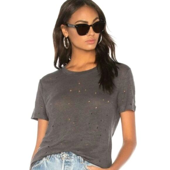 IRO Linen Distressed Crewneck Top Short Sleeve Gray T Shirt Casual Urban Boho XS - Picture 10 of 11